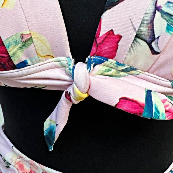 Unique Vintage Two Piece Floral Swimwear Matching Set Halter Top Hi-Rise Bottom - Picture 10 of 12